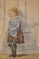 Ein Aquarell von Hedwig Eckart, geboren 1878, mit etwa vier Jahren. Zu dieser Zeit geriet die Konservenfabrik ihres Vaters Johannes Eckart in München in Schwierigkeiten, die Familie musste öfters umziehen.